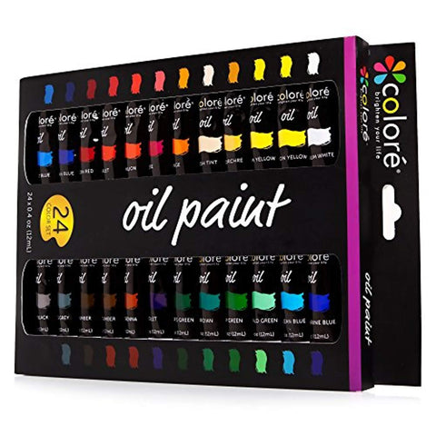 Colore Oil Paint Set – Perfect for Use On Landscape and Portrait Canvas Paintings – Great for Professional Artists, Students & Beginners - Set of 24 Richly Pigmented Oil Paint Colors