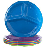 | Set of 12 | Premium Quality Unbreakable Plastic 10" Divided Plates in 4 Assorted Colors