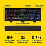 Corsair K55 RGB Gaming Keyboard - Quiet & Satisfying LED Backlit Keys - Media Controls - Wrist Rest Included – Onboard Macro Recording