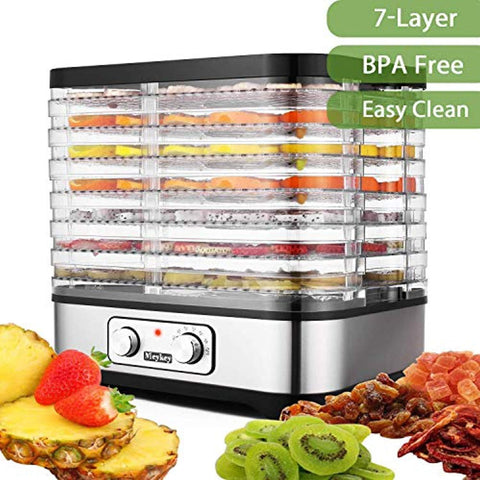 Food Dehydrator Machine, BPA Free Drying System With Nesting Tray - For Beef Jerky Preserving Wild Food and Fruit Vegetable Dryer in Home Kitchen (Button/ 7-Tray)