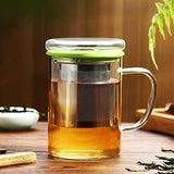 Tomotime 13.5 oz Borosilicate Glass Tea Cups Coffee Mug Cup (with glass lid) Green