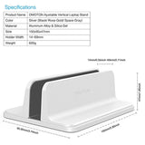 Vertical Laptop Stand [Adjustable Size], OMOTON Desktop Aluminum MacBook Stand with Adjustable Dock Size, Fits All MacBook, Surface, Chromebook and Gaming Laptops (Up to 17.3 inch), Silver