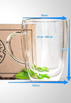 Stone & Mill 2 Glass Coffee Cups 12 oz, Insulated Double Wall Coffee Mugs AM-12