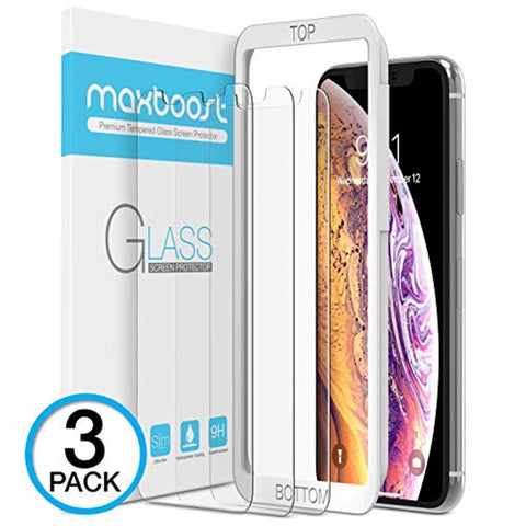 Maxboost Screen Protector for Apple iPhone XS Max (6.5 inch) (Clear, 3 Packs) 0.25mm iPhone XS Max Tempered Glass Screen Protector w/Advanced Clarity [3D Touch] Work with Most Case 99% Touch Accurate