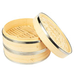 Juvale Bamboo Steamer Basket - 2-Tier Dim Sum Bamboo Steamer with Steel Rings for Cooking, 10 x 6.7 x 10 Inches