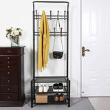 SONGMICS Heavy Duty 18 Hooks Coat Rack with 3-Tier Shoe Rack Shelves for Entryway Metal Black URCR67B