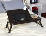 Espresso Wooden Lap Desk, Flip Top with Drawer, Foldable Legs for Laptop