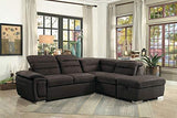 Homelegance Platina 103" Sectional Sofa with Pull Out Bed and Ottoman, Chocolate Fabric