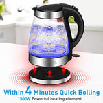 Electric Kettle - Water Kettle Electric Tea Kettle, 57Oz, 1.8 QT Fast Heating Glass Electric Kettle with Blue Led, Borosilicate Glass, Boil Dry Protection & Automatic Shutoff