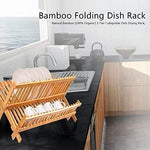 Bamboo Dish Drying Rack, SZUAH Collapsible Dish Drainer, Foldable Dish Rack Bamboo Plate Rack, By 100% Natural Bamboo (17.5" x 13" x 9.6")