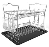 IZLIF 2-Tier Chrome Finish Dish Drying Rack Set and Drainboard with Removable White Utensil Holder