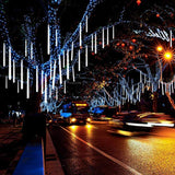 Cascade Invin LED Meteor Shower Lights, Falling Rain Lights, Christmas Lights 30cm 8 Tube 144 LEDs, Falling Rain Drop Icicle String Lights for Christmas Tree Halloween Decoration Holiday Party Wedding (White)
