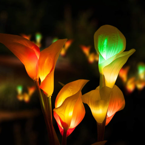 Marcoah Upgraded Solar Flower Lights - Outdoor Waterproof LED Flowers for Garden, Path, Landscape, Patio, and Lawn (Calla Lily, Yellow and White) - 2 Pack