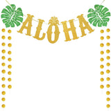 TMCCE Hawaiian Aloha Party Decorations Large Gold Glittery Aloha Banner for Luau Party Supplies Favors