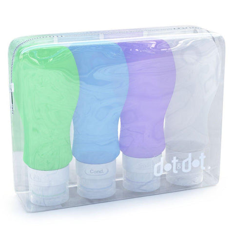 Travel Bottles Silicone Containers Set, White/Blue/Green/Purple, 3 oz, Set of 4