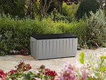 Keter Novel 90 Gallon Resin Outdoor Storage Box for Patio Furniture Cushions, 90-Gallon, Grey/Black