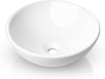 Miligore 16" Round White Ceramic Vessel Sink - Modern Above Counter Bathroom Vanity Bowl