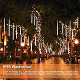 Cascade Invin LED Meteor Shower Lights, Falling Rain Lights, Christmas Lights 30cm 8 Tube 144 LEDs, Falling Rain Drop Icicle String Lights for Christmas Tree Halloween Decoration Holiday Party Wedding (White)