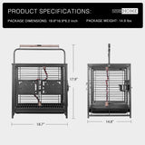 VIVOHOME 18 Inch Heavy Duty Wrought Iron Travel Carrier Portable Bird Parrot Cage with Feeding Bowls and Rope Perch