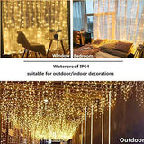 Juhefa Curtain Lights, USB Powered Fairy Lights String,IP64 Waterproof & 8 Modes Twinkle Lights for Parties, Bedroom Wedding,Valentines' Day Wall Decorations (300 LEDs,9.8x9.8Ft, Warm White)