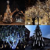 Cascade Invin LED Meteor Shower Lights, Falling Rain Lights, Christmas Lights 30cm 8 Tube 144 LEDs, Falling Rain Drop Icicle String Lights for Christmas Tree Halloween Decoration Holiday Party Wedding (White)