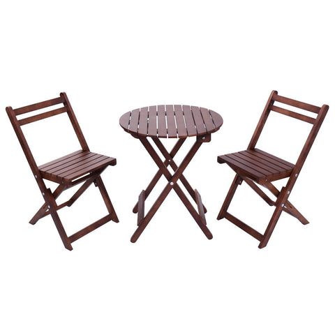 Giantex 3 Piece Table Chair Set Wood Folding Outdoor Patio Garden Pool Furniture (Brown)