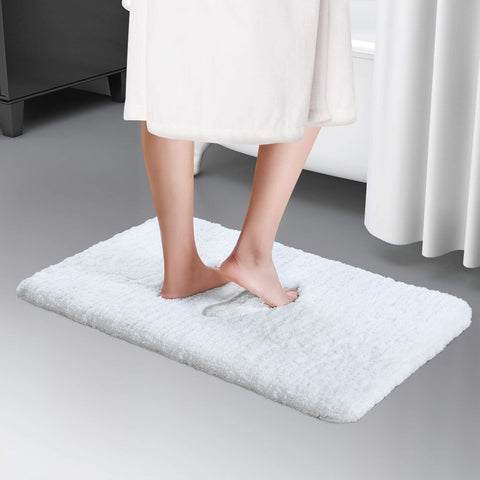 Lifewit Bath Mat White Bathroom Rug Soft Shag Water Absorbent with Non-Slip Rubber, 32" x 20"