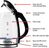 Mealthy Electric Kettle - Made with high quality Glass and is BPA-Free, 1.7 liter with Auto Shut-Off, Boiler & Tea Heater with LED Indicator Light, Boil-Dry Protection, 100% Stainless Steel