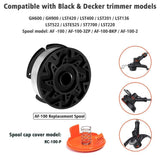 X Home Weed Eater Replacement Spools Compatible with Black Decker AF-100 LST420 GH900 String Trimmer, 30ft 0.065 inch Edger Spools Refills Line Parts, RC-100-P Covers (8 Spools, 2 Caps, 2 Springs)