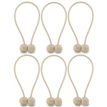 NZQXJXZ Curtain Tiebacks Magnetic, Drape Holders Holdbacks Decorative Weave Rope Clips Window Sheer Blackout Panels Home Office, Beige (Pack of 6)