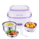 Janolia Electric Food Steamer, Portable Lunch Box Steamer with Stainless Steel Bowls, Egg Steaming Rack, Spoon, Measuring Cup