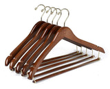 Quality Hangers Wooden Hangers Beautiful Sturdy Suit Coat Hangers with Locking Bar Gold Hooks (5 PACK)