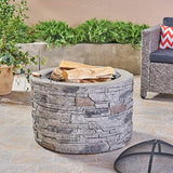 Great Deal Furniture Dione Outdoor 32" Wood Burning Light-Weight Concrete Round Fire Pit, Grey