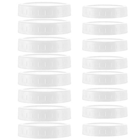 STARUBY 16Pcs Plastic Mason Jar Lids - 8 Regular Mouth Lids and 8 Wide Mouth Plastic Storage Caps for Mason Jars, White