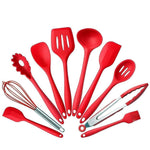 10Pcs/set Silicone Heat Resistant Kitchen Cooking Utensils Non-Stick Baking Tool tongs ladle gadget by BonBon (Red)