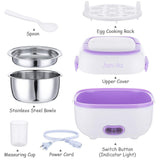 Janolia Electric Food Steamer, Portable Lunch Box Steamer with Stainless Steel Bowls, Egg Steaming Rack, Spoon, Measuring Cup