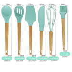 Baking Utensils Set,Silicone Baking Tool Supplies kitchen Gadgets Set of 6, Wood Handle Balloon Whisk,Slotted Spoon,Solid Spoon,Spatula,Long Scraper and Pastry Brush