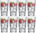 Set of 16 Heavy Base Ribbed Durable Drinking Glasses Includes 8 Cooler Glasses(17oz) and 8 Rocks Glasses(13oz), 16-piece Elegant Glassware Set