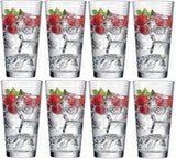 Set of 16 Heavy Base Ribbed Durable Drinking Glasses Includes 8 Cooler Glasses(17oz) and 8 Rocks Glasses(13oz), 16-piece Elegant Glassware Set