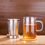 Ecooe Clear Glass Tea Mug Cup with Stainless Steel Infuser Lid for Loose Tea/Tea Bag 17 Ounce