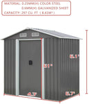 Outdoor Storage Shed 6 x 4 Feet Utility Tool Shed Garden Vents kit with Waterproof Garage Galvanized Steel Parts with Grey Sliding Grey Doors