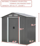 Outdoor Storage Shed 6 x 4 Feet Utility Tool Shed Garden Vents kit with Waterproof Garage Galvanized Steel Parts with Grey Sliding Grey Doors