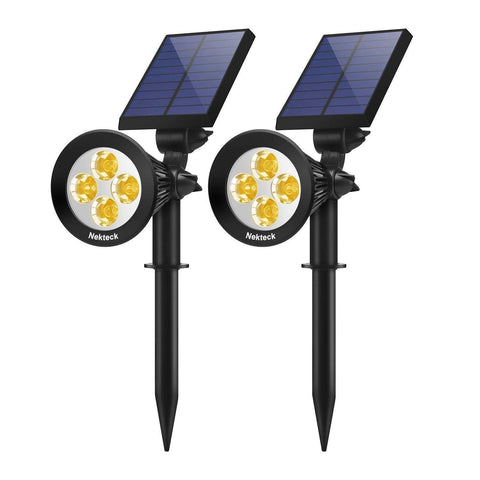 Nekteck Solar Powered Garden Spotlight - Outdoor Spot Light for Walkways, Landscaping, Security, Etc. - Ground or Wall Mount Options (2 Pack, White)