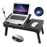 Laptop Table for Bed-Moclever Multi-Functional Laptop Bed Tray with 2 Independent Laptop Stands-Foldable Adjustable to 2 Different Heights-Internal Cooling Fan for Laptop Desk-LED Desk Lamp-4 Port USB