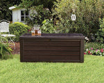 Keter Westwood Plastic Deck Storage Container Box Outdoor Patio Garden Furniture 150 Gal, Brown