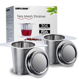 Loose Leaf Tea Infuser & Strainer by Simple Drink (2 Pack) - Ultra Fine Stainless Steel Tea Steeper with Double Handles for Hanging on Teapots, Mugs, Cups