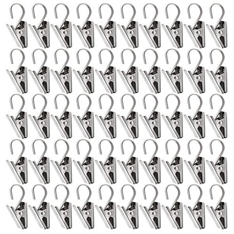 Teenitor 50 PCS Stainless Steel Curtain Clips with Hook for Curtain, Photos, Home Decoration Outdoor Party Wire Holder