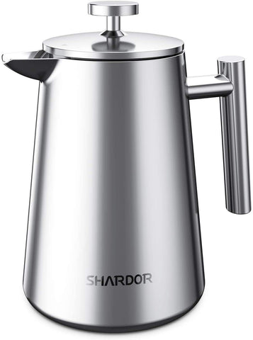 SHARDOR French Press Coffee Maker, Double-Layer Micron-Sized Filter, Stainless Steel Heat Resistant, Vacuum Cup Wall, 34oz (1000ml)