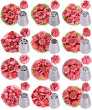 Baking supplies set 25 pcs - Russian piping tips newest patterns - big size 9 flower icing tips and 3 Malaysia pastry nozzles with accessories included in Cake decorating set