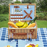 SatisInside New 2019 USA Insulated Luxury 29Pcs Kit Wicker Picnic Basket Set for 4 People - Reinforced Handle - Plus A Free Waterproof Fleece Blanket Worth $16.99 - Grey Stripes